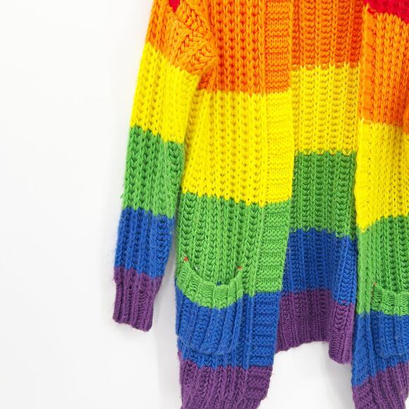 Current Mood Womens Rainbow Luv Chunky Knit Open Striped Cardigan Sweater XS - Picture 2 of 6